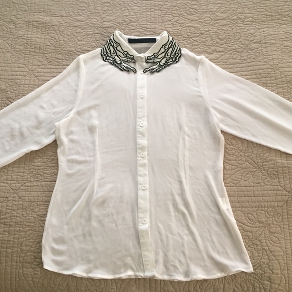 Skeleton Embroidery Chiffon Goth Blouse - Picture 2 of 5